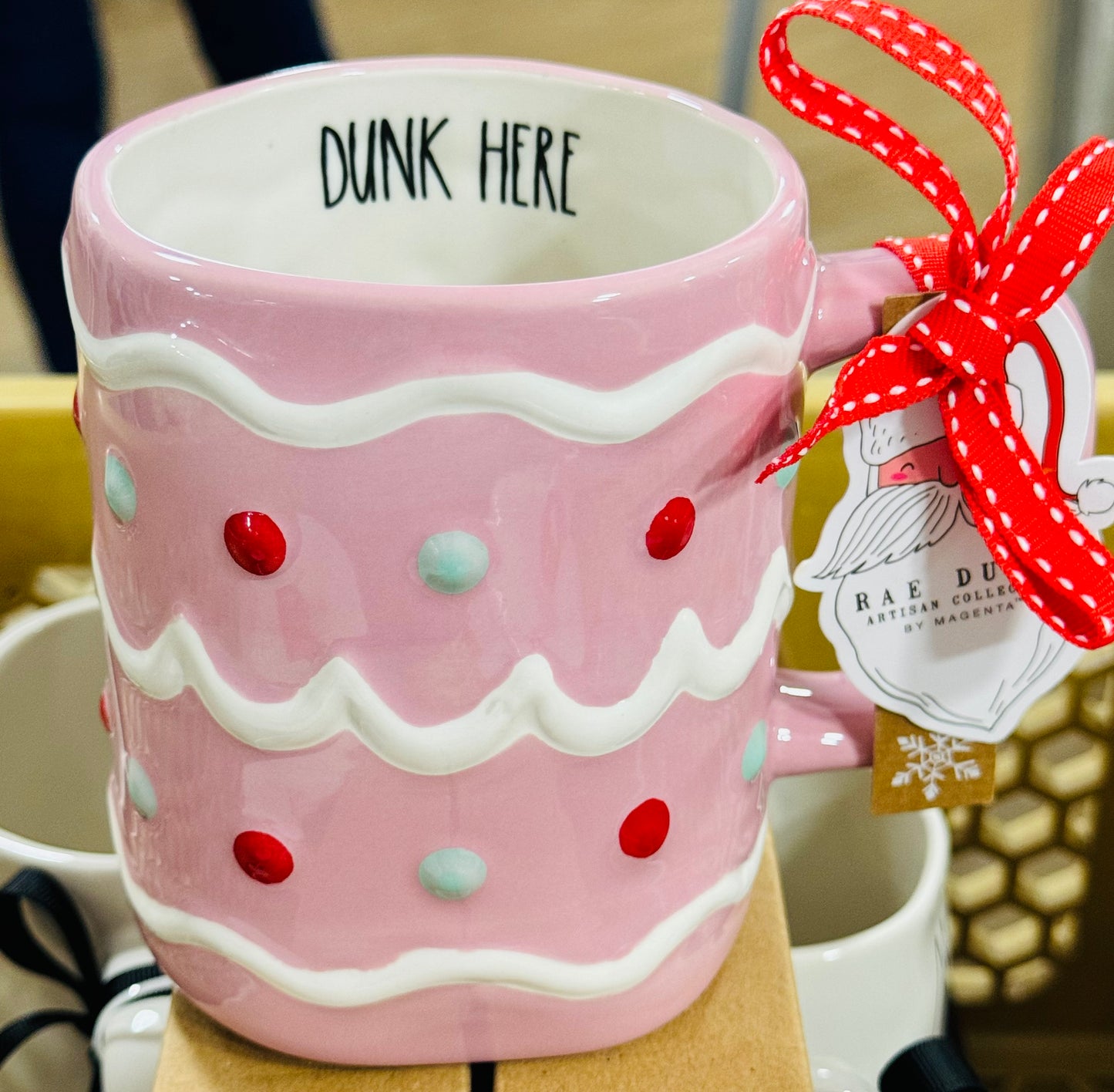 New Rae Dunn pink ceramic Christmas cookie 🍪 eating coffee mug DUNK HERE