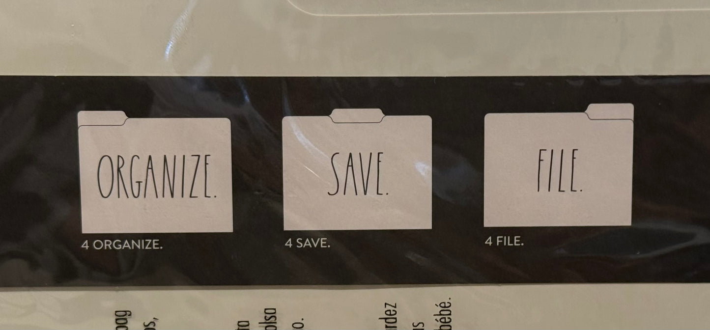 New Rae Dunn cream file folders packaged set ORGANIZE