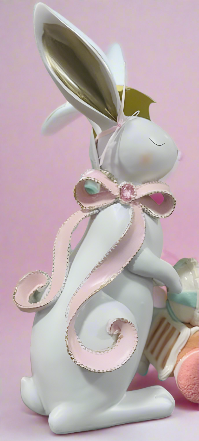 New Cupcakes and Cashmere white and pink coquette Easter bunny decor 12.5x5