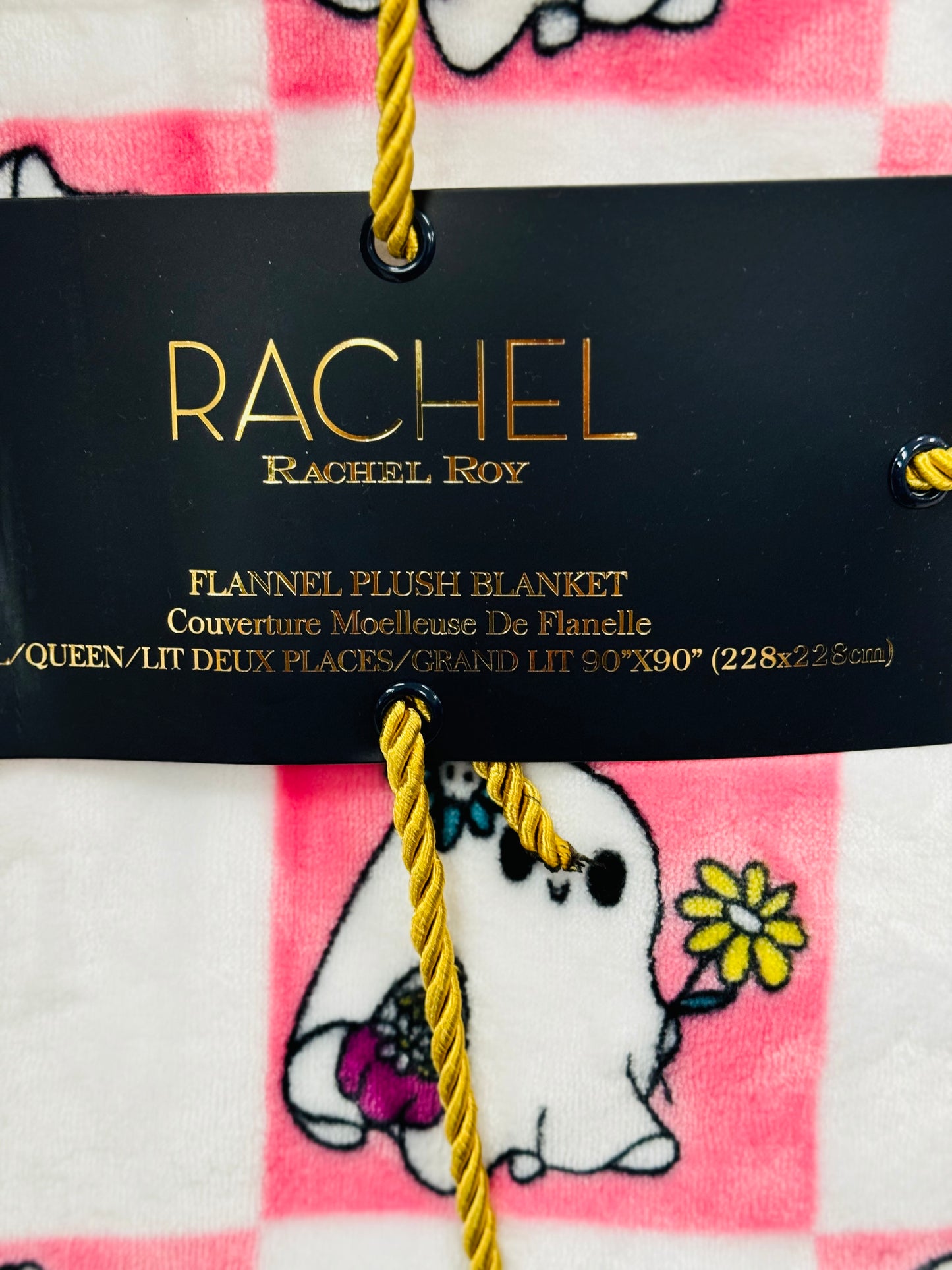 New Rachel Roy 90x90 White lady Ghost Halloween pink checked bedding blankets decor