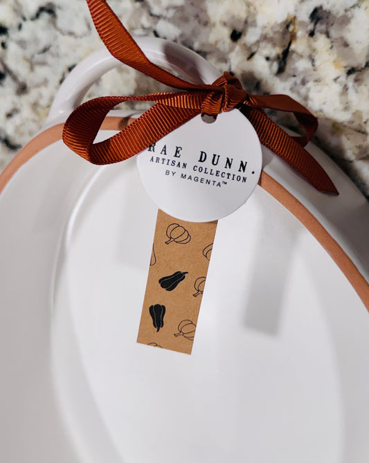 New Rae Dunn white ceramic fall casserole baking dish 11.25x8.75” GRATEFUL