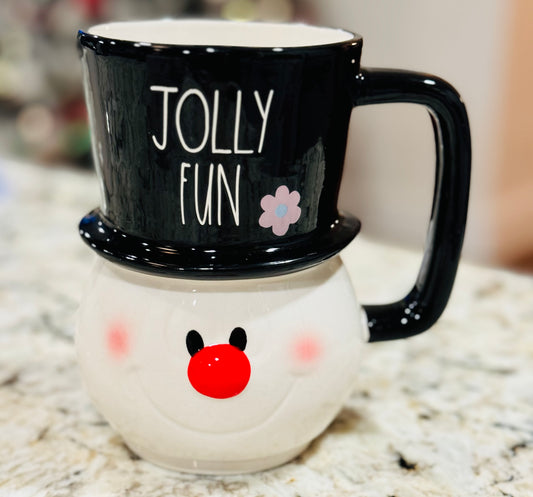 New Rae Dunn x Frosty the Snowman ceramic Christmas mug JOLLY FUN