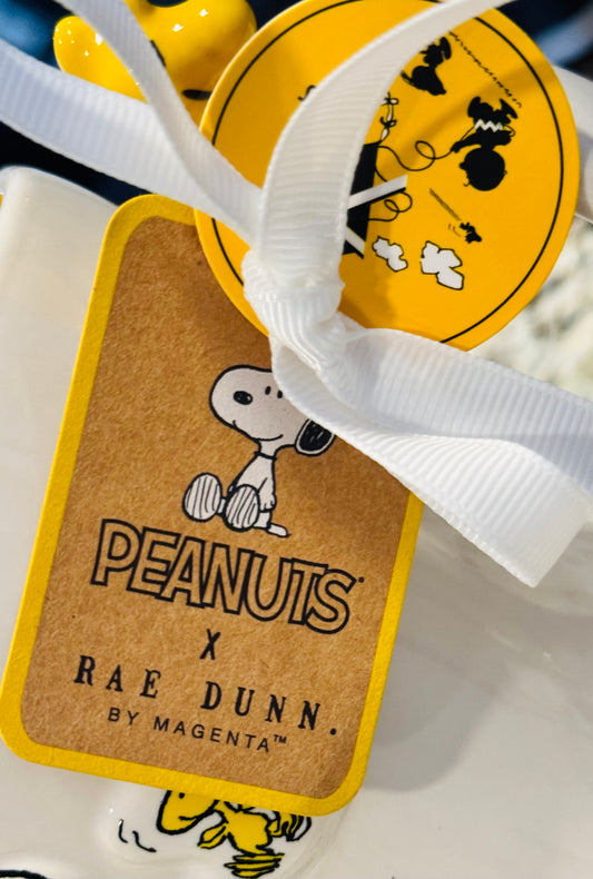 New Rae Dunn x Peanuts Snoppy ceramic coffee mug HAPPINESS IS…