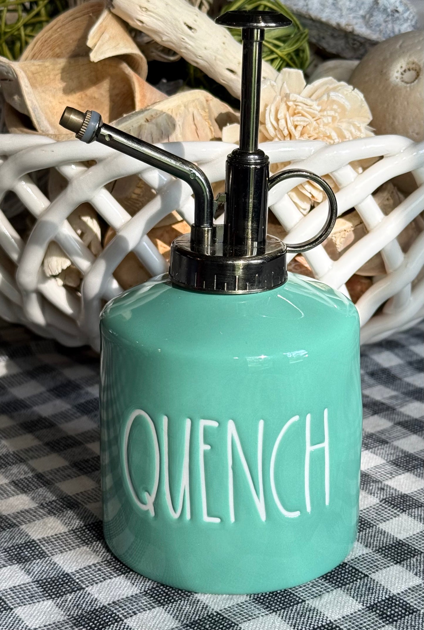 New Rae Dunn teal ceramic plant mister QUENCH