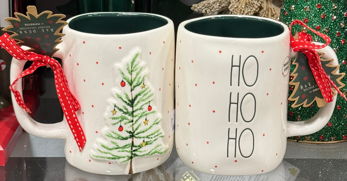 New Rae Dunn ceramic polka dot Christmas coffee mug HO HO HO