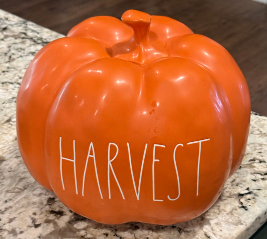 New Rae Dunn large orange fall ceramic pumpkin decor HARVEST 12x10.5