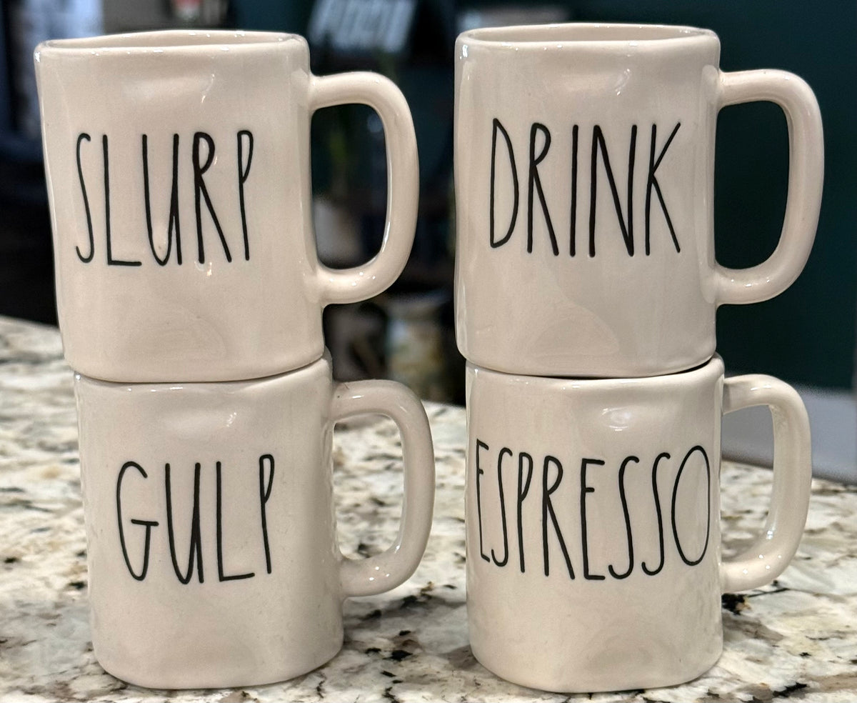 Rae Dunn 4-piece rdpresso mini mug set SLURP GULP DRINK ESPRESSO