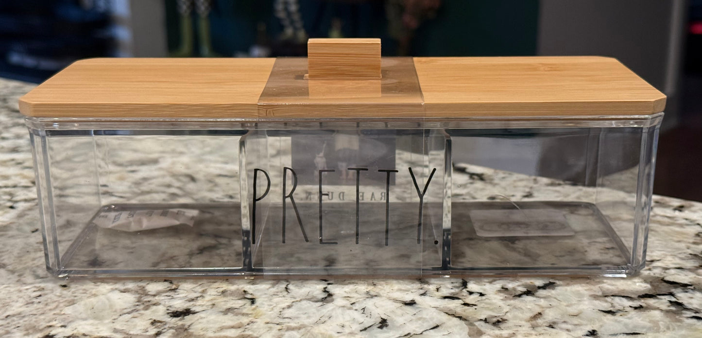 New Rae Dunn wood lid clear plastic accessory storage PRETTY.