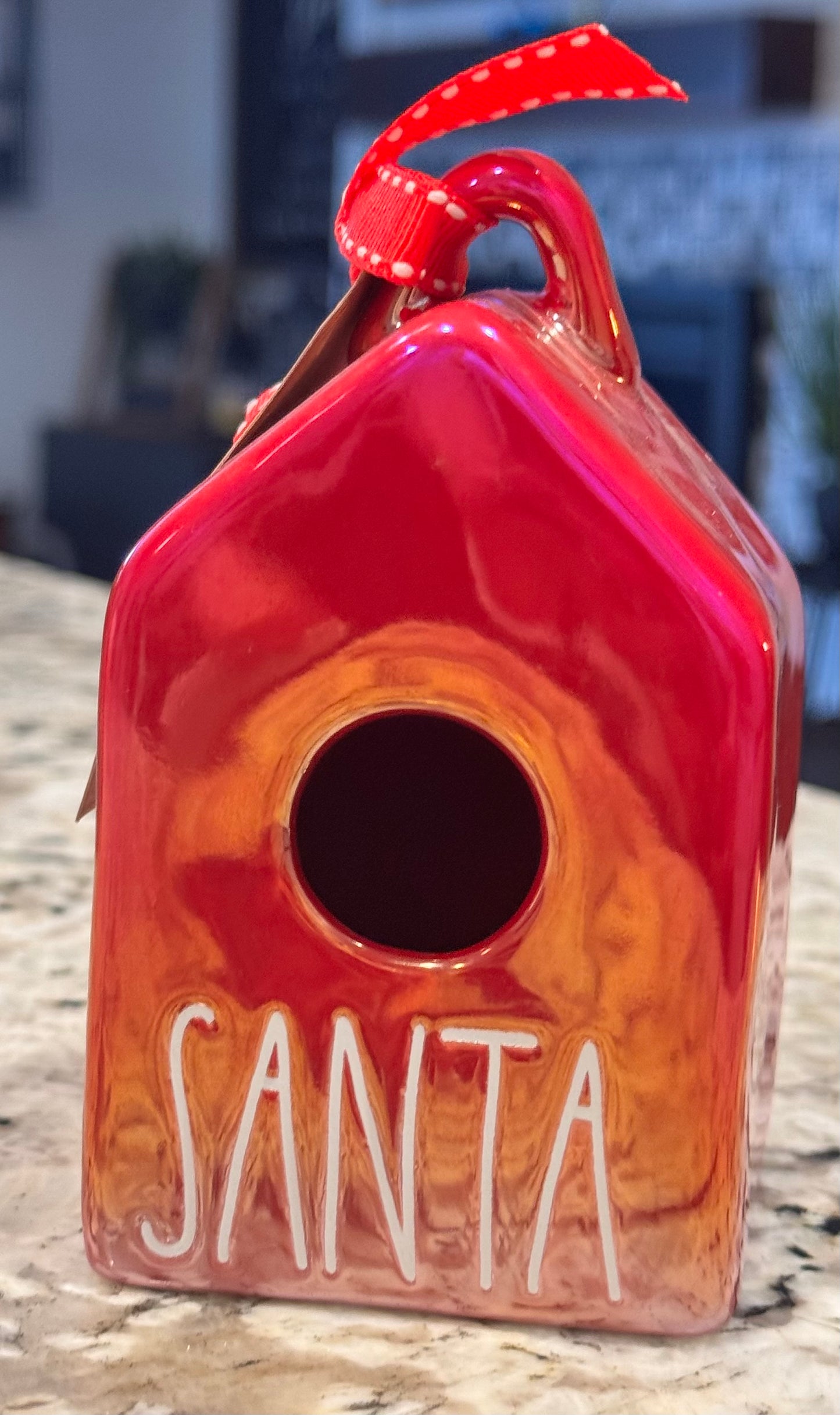 New Rae Dunn ceramic mini birdhouse Christmas ornament decor SANTA red iridescent