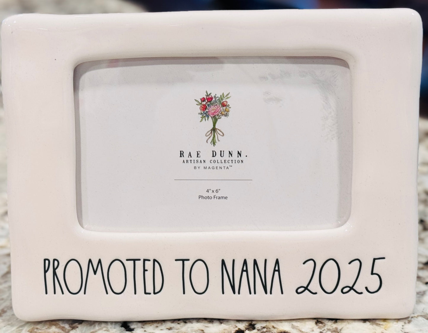 New white Rae Dunn ceramic photo frame decor piece 4x6 photo insert PROMOTED TO NANA 2025