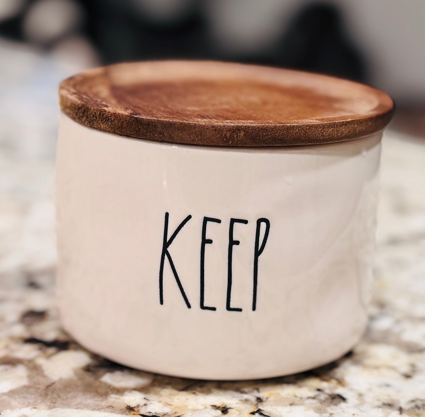 Rae Dunn white ceramic KEEP storage container