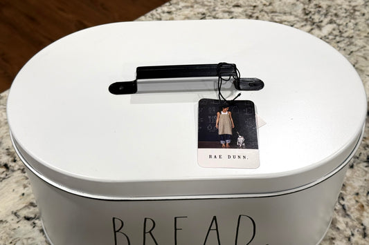 New Rae Dunn white metal BREAD storage lidded container (large) 13.5x7x10