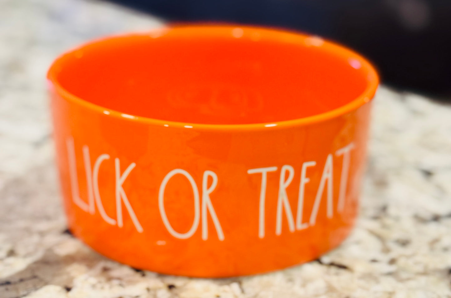 New Rae Dunn orange ceramic 6” Halloween decor bowl LICK OR TREAT
