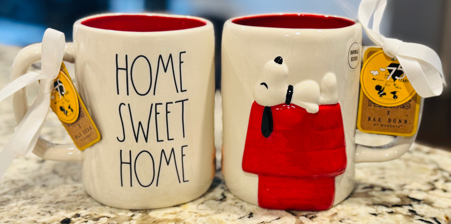 New Rae Dunn x Peanuts ceramic Snoopy line coffee mug HOME SWEET HOME