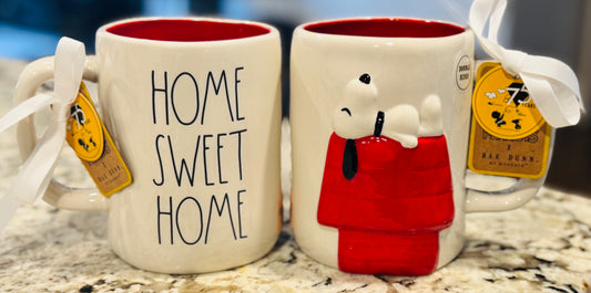 New Rae Dunn x Peanuts ceramic Snoopy line coffee mug HOME SWEET HOME