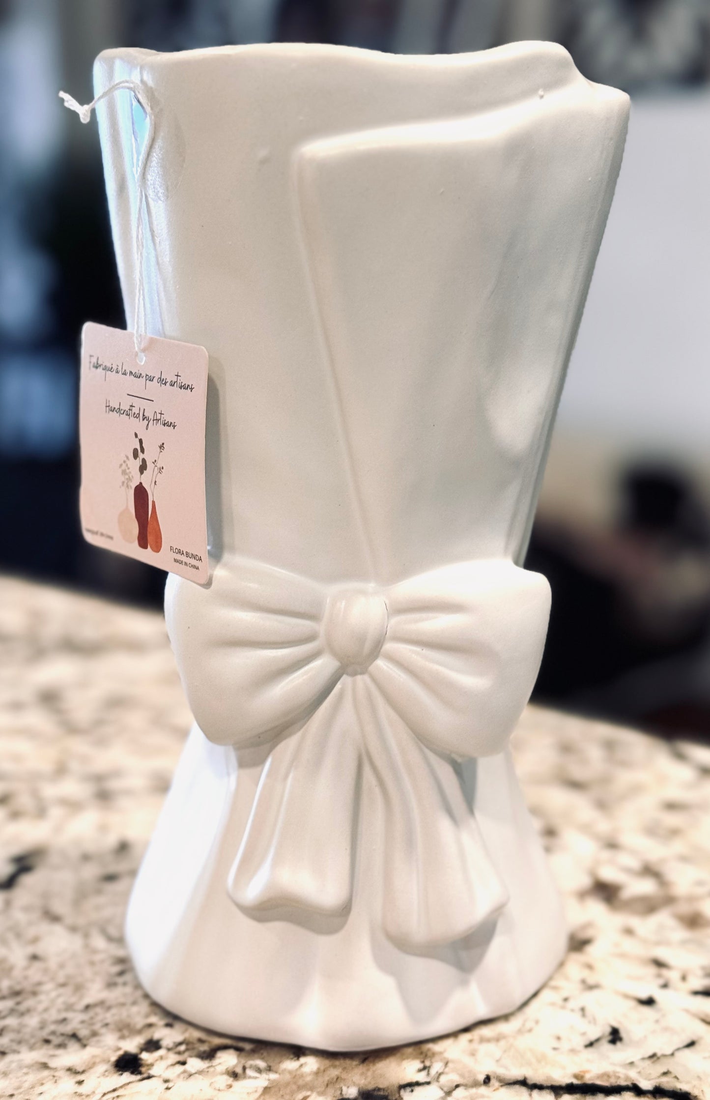 New white ceramic 9x5 coquette bow vase home decor