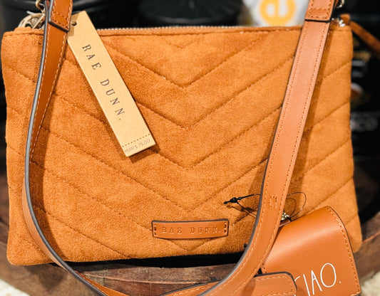 New Rae Dunn soft Carmel messenger crossbody purse handbag CIAO. coin holder 10x5 25β strap drop, multi pockets.