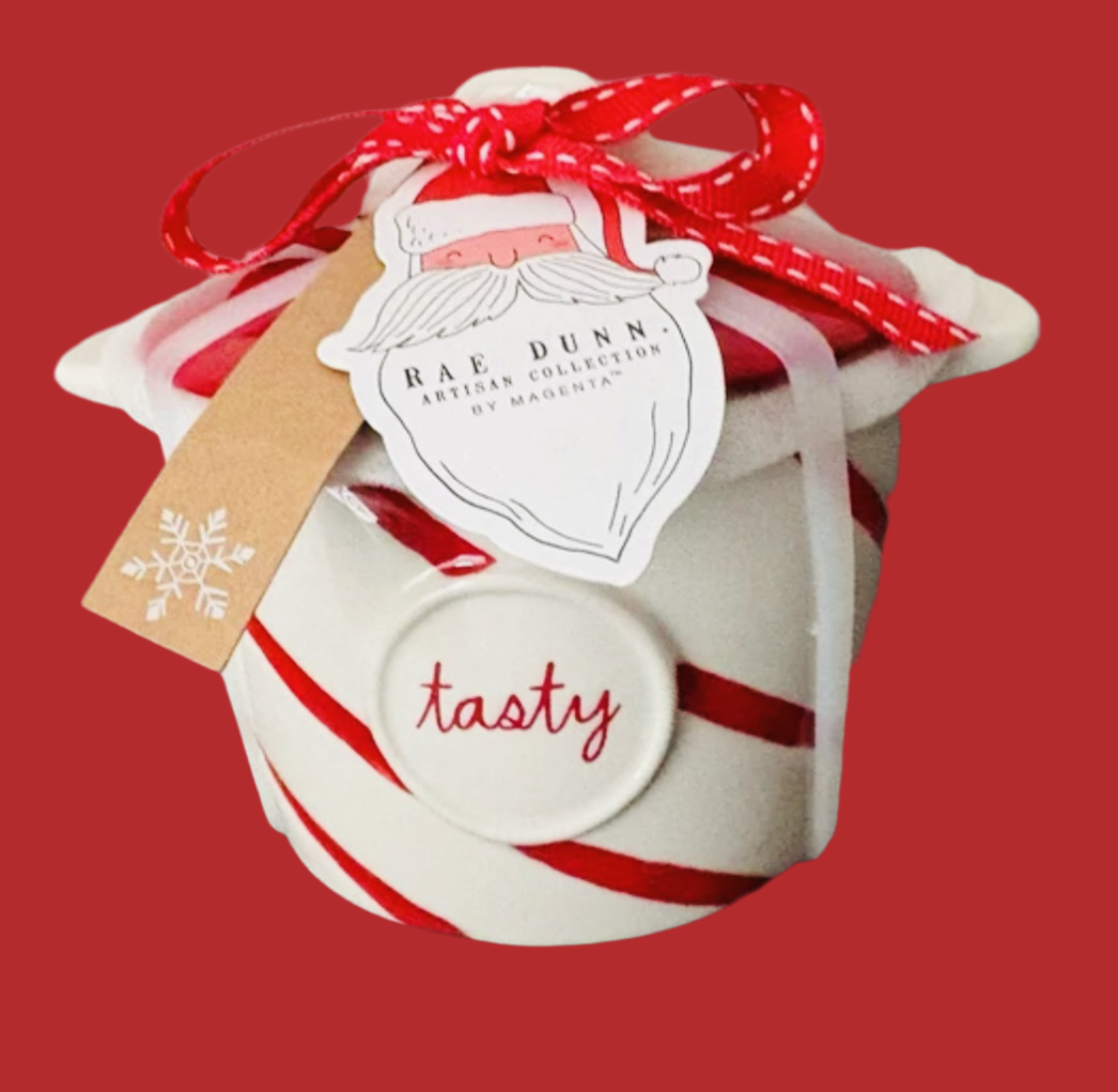 New Rae Dunn Christmas candy cane striped baking dish TASTY
