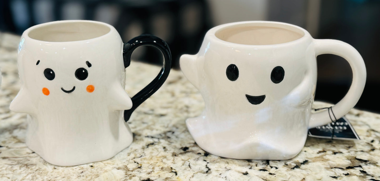 New 4-piece white ceramic hand painted ghost mug set Halloween decor