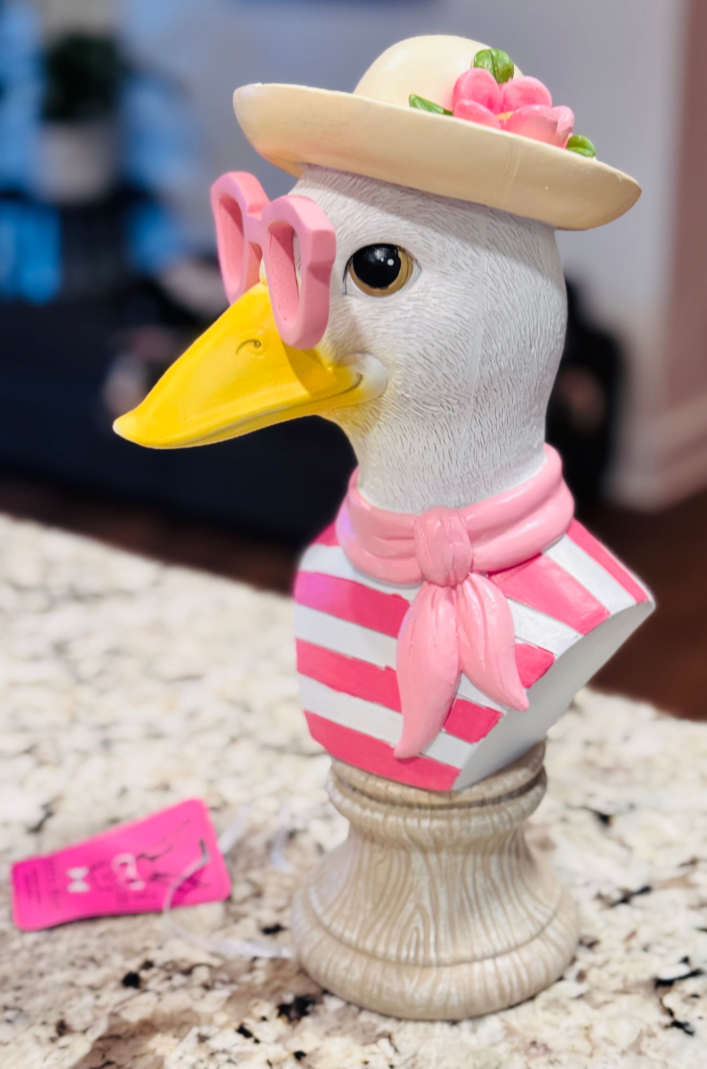New resin pink and white Duck bust form with glasses spring decor 11.5” tall