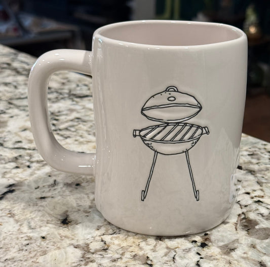New Rae Dunn white ceramic coffee mug GRILL MASTER (grill on back)