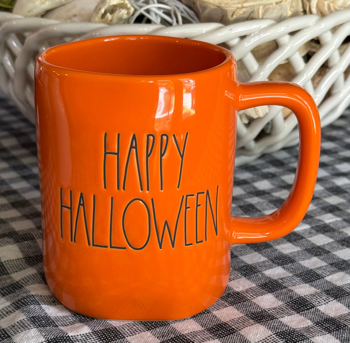 New Rae Dunn orange ceramic Halloween coffee mug decor HAPPY HALLOWEEN