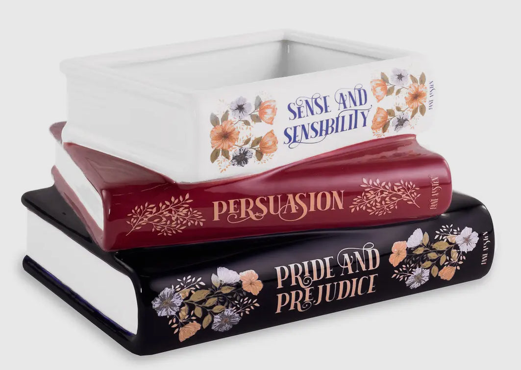 New Large Floral ceramic stacked book vase set Sense and Sensibility, Persuasion, Pride and Prejudice