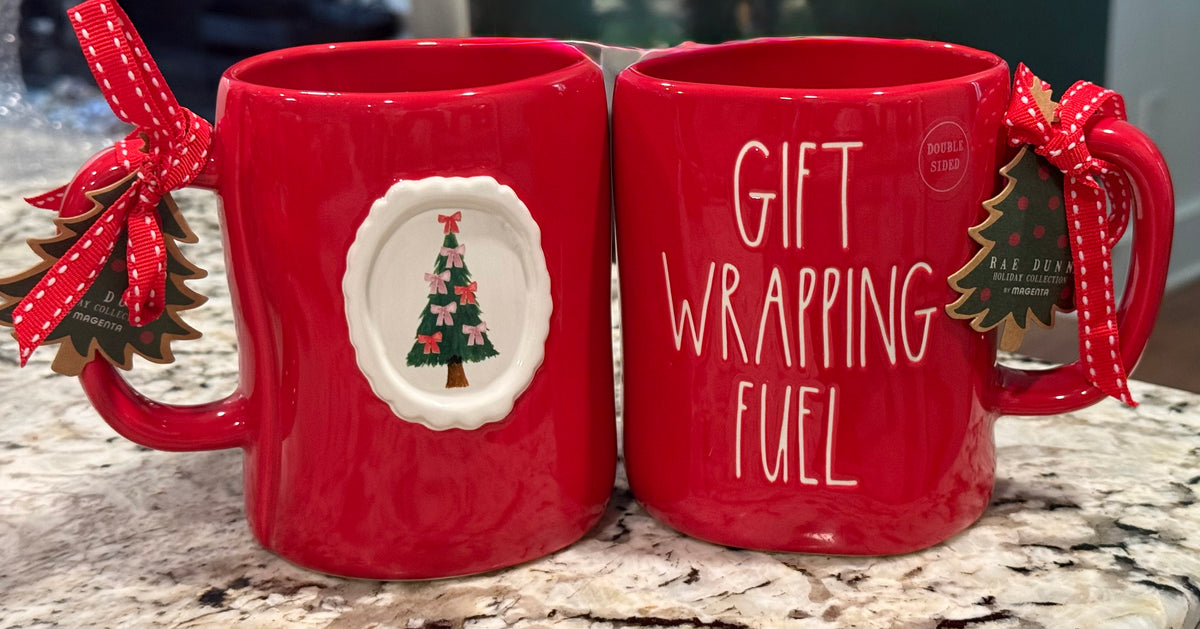 New Rae Dunn red ceramic double sided coffee mug Christmas decor GIFT WRAPPING FUEL