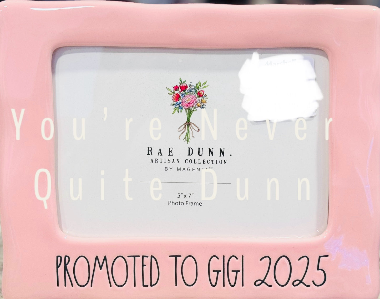 New pink Rae Dunn ceramic photo frame decor piece 4x6 photo insert PROMOTED TO GIGI 2025