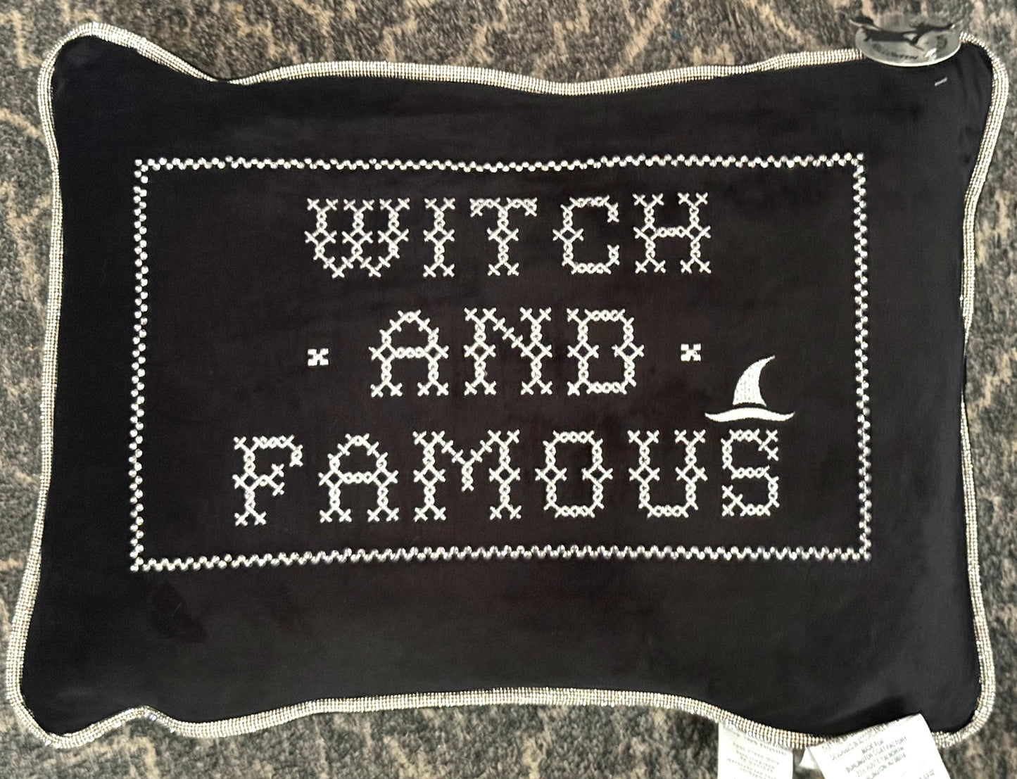 New Black Halloween throw pillow decor 14x20 WITCH AND FAMOUS