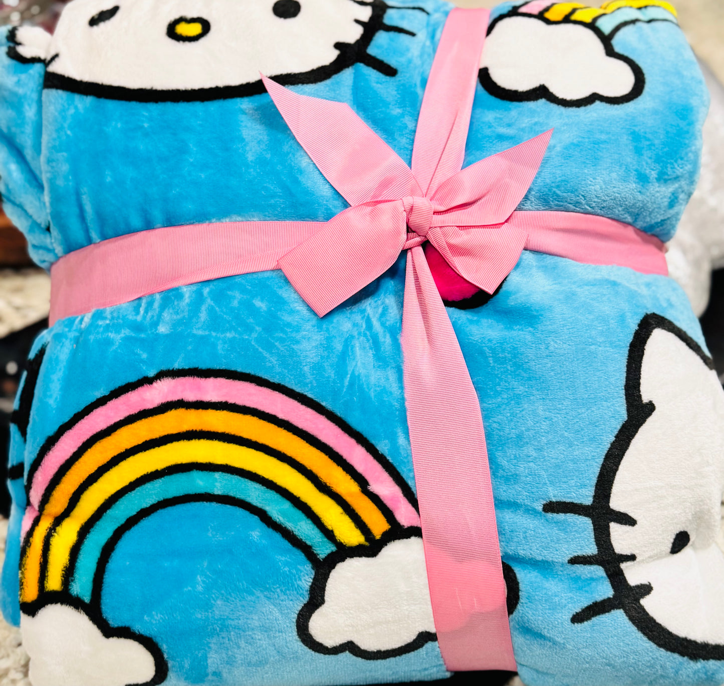 New Release Hello Kitty blue 90x90 FULL/QUEEN rainbow blanket
