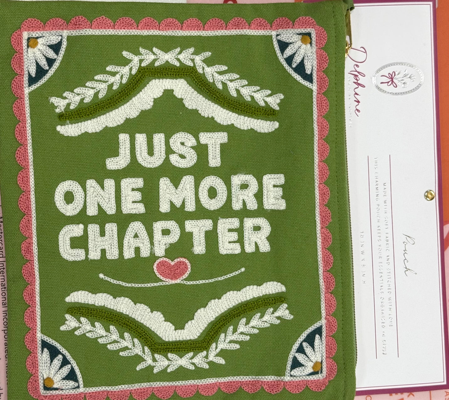 New green 10x8 storage bag pouch, JUST ONE MORE CHAPTER