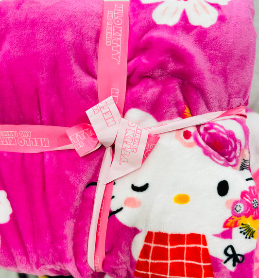 New Hello Kitty pink flower hat 60x90 blanket bedding