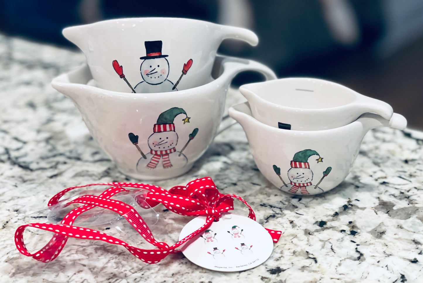 New Rae Dunn white ceramic Teacup Snowman New Release Measuring cup set