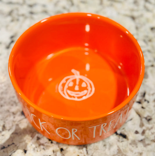 New Rae Dunn orange ceramic 6” Halloween decor bowl LICK OR TREAT