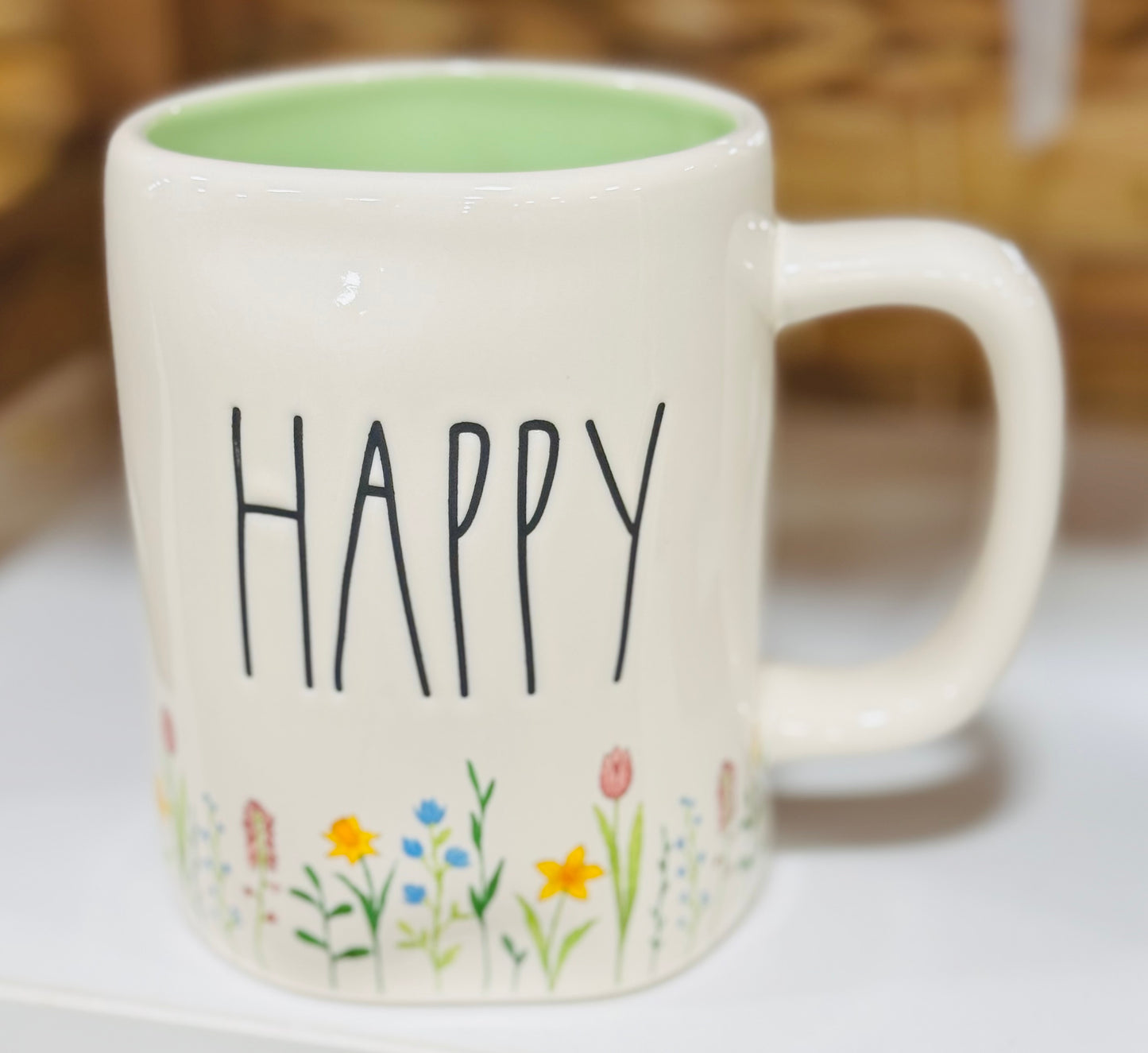 New Rae Dunn ceramic floral coffee mug decor HAPPY