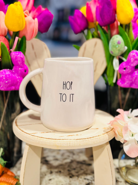 Rae Dunn ceramic Easter coffee mug HOP TO IT