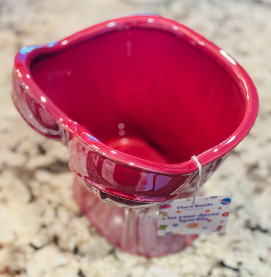 New raspberry pink ceramic corset bust form planter decor 8.5x8.5