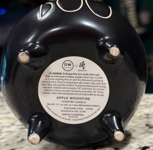 New Rae Dunn black ceramic Halloween candle caldron BOO