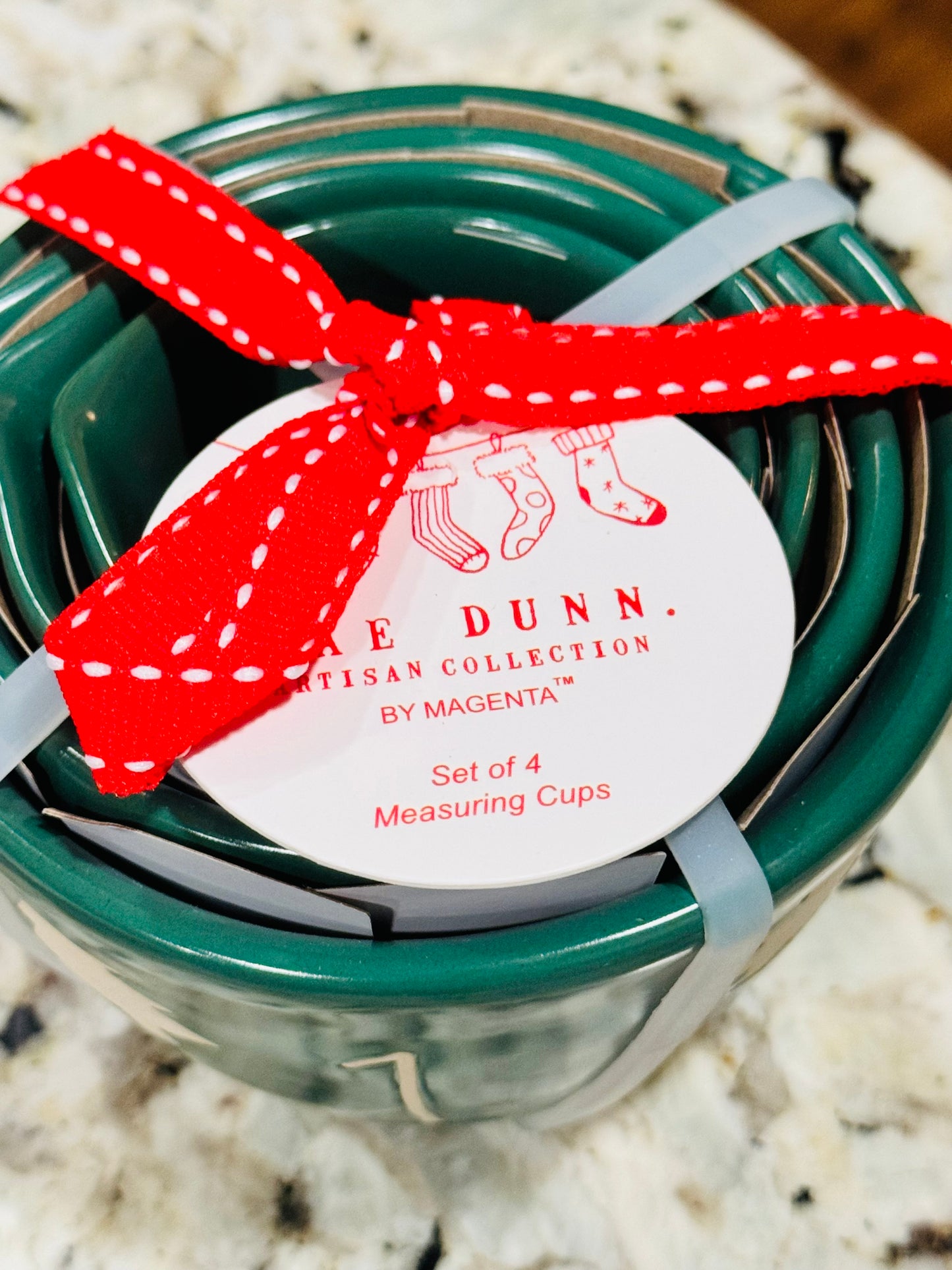 New Rae Dunn green tree ceramic measuring cup set