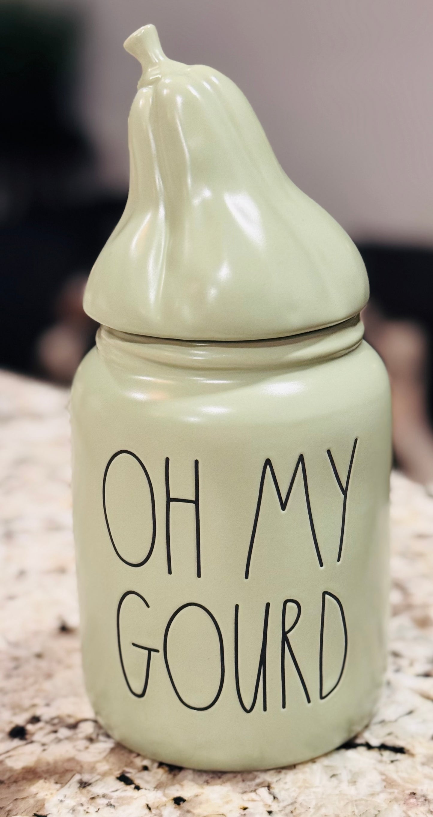 New Rae Dunn green ceramic fall canister decor piece OH MY GOURD