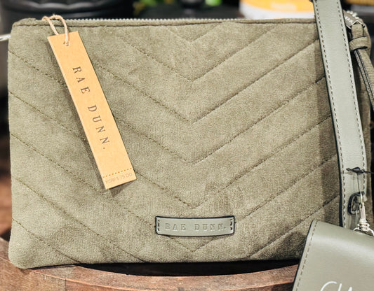 New Rae Dunn soft army (olive green) messenger crossbody purse handbag CIAO. Coin holder 10x5 25β strap drop