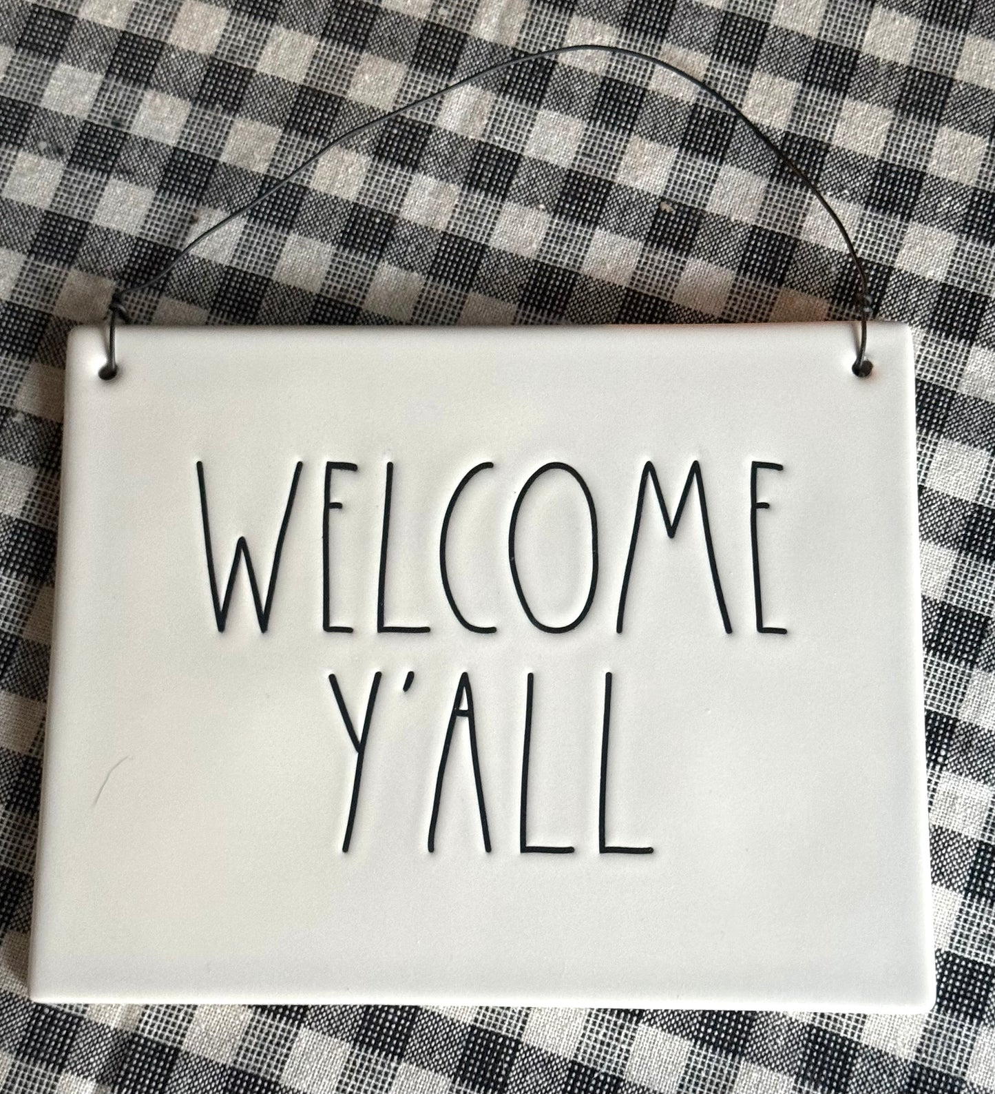 New Rae Dunn white ceramic hanging wall sign WELCOME Y’ALL