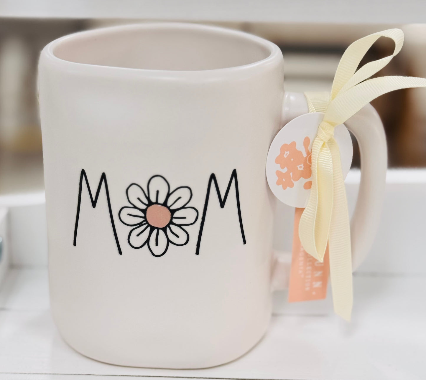 New Rae Dunn white ceramic floral coffee mug MOM
