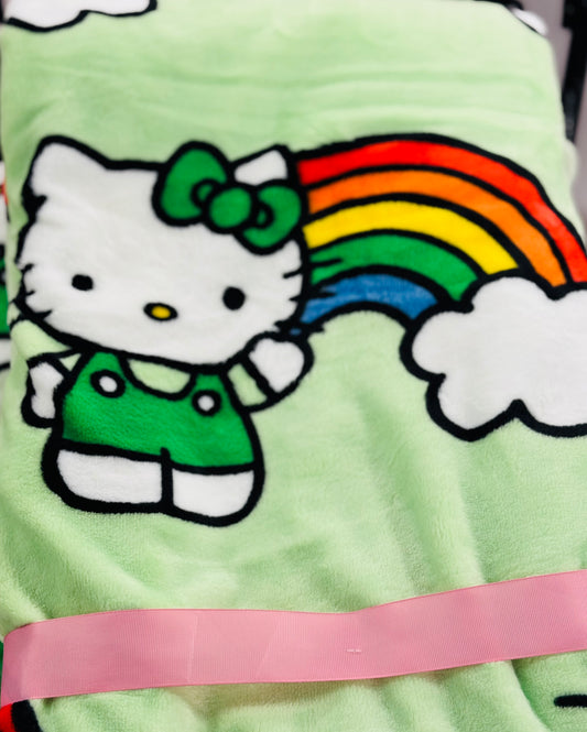 New Hello Kitty green St. Patrick’s Day rainbow throw blanket 50x70