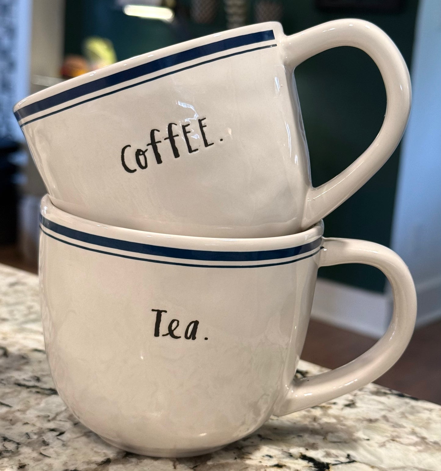 Rae Dunn vintage Blue Line ceramic 2-piece mug set COFFEE & TEA
