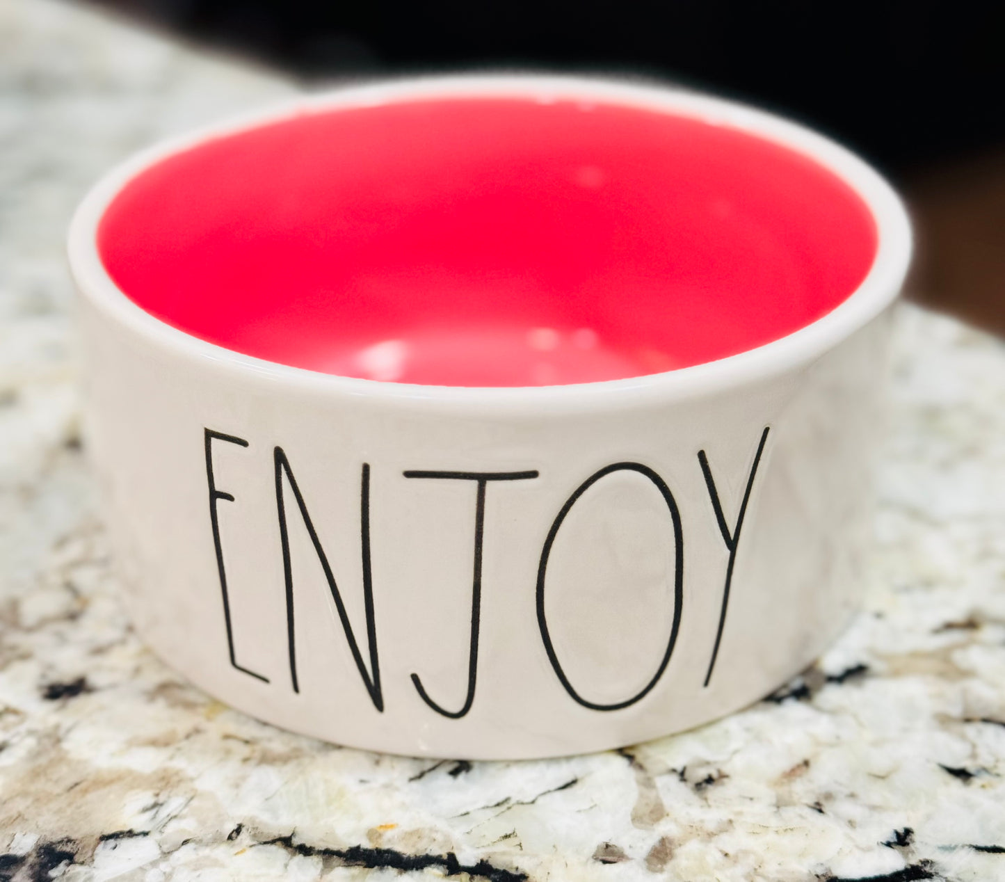 New Rae Dunn 6” ceramic bowl pink interior ENJOY