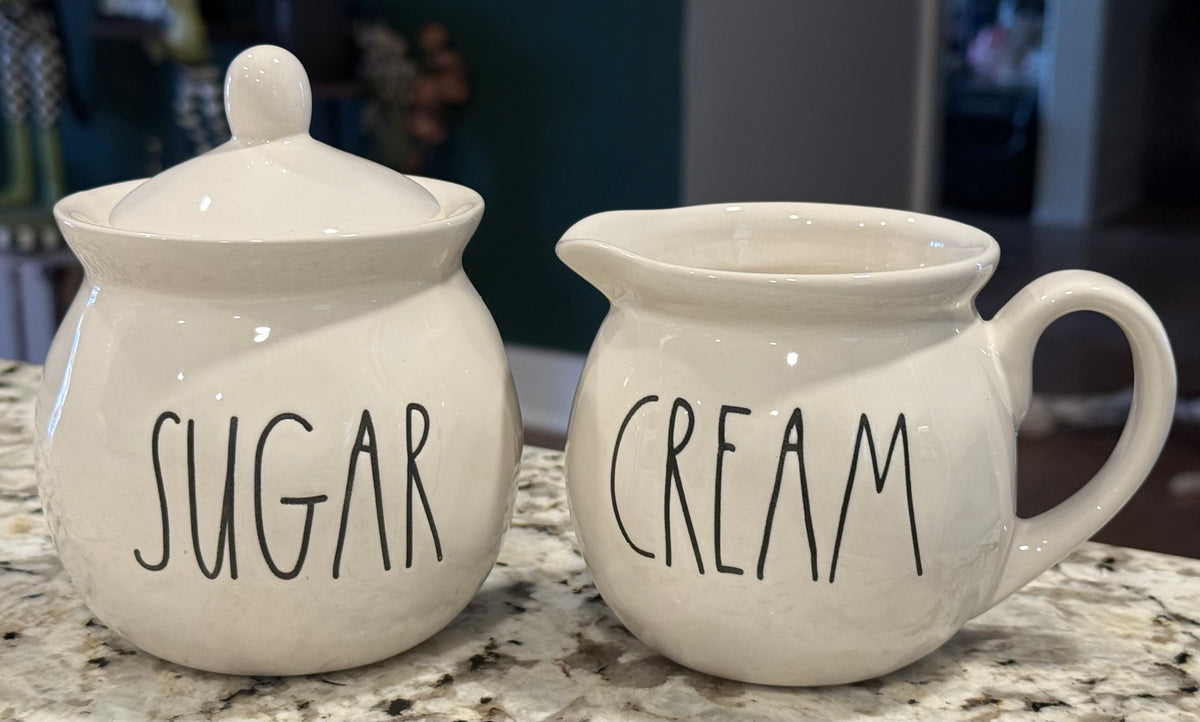 New Rae Dunn white ceramic 2-piece CREAM & SUGAR set