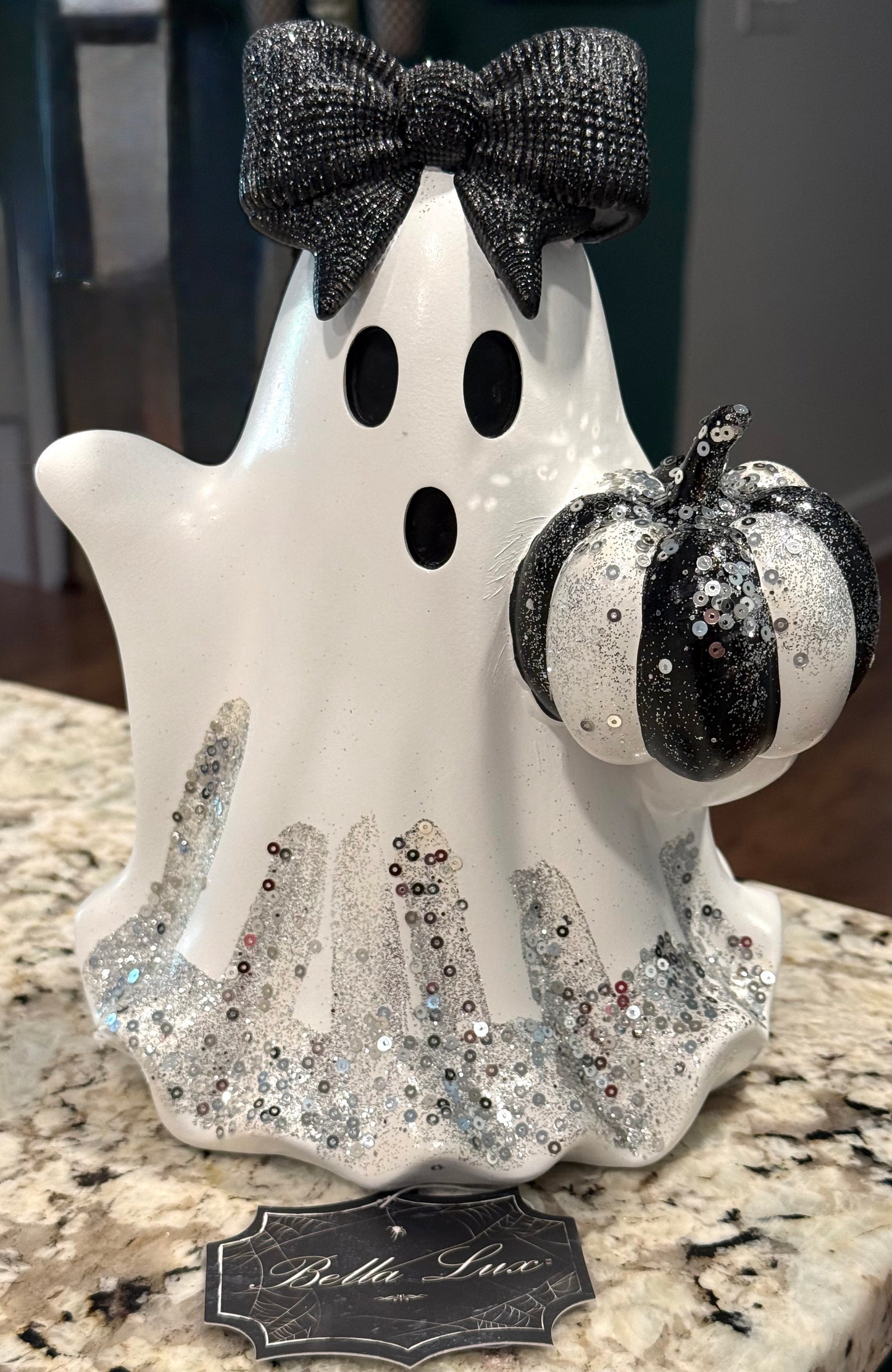 New Bella Lux resin 10” fancy party ghost decor-black bow