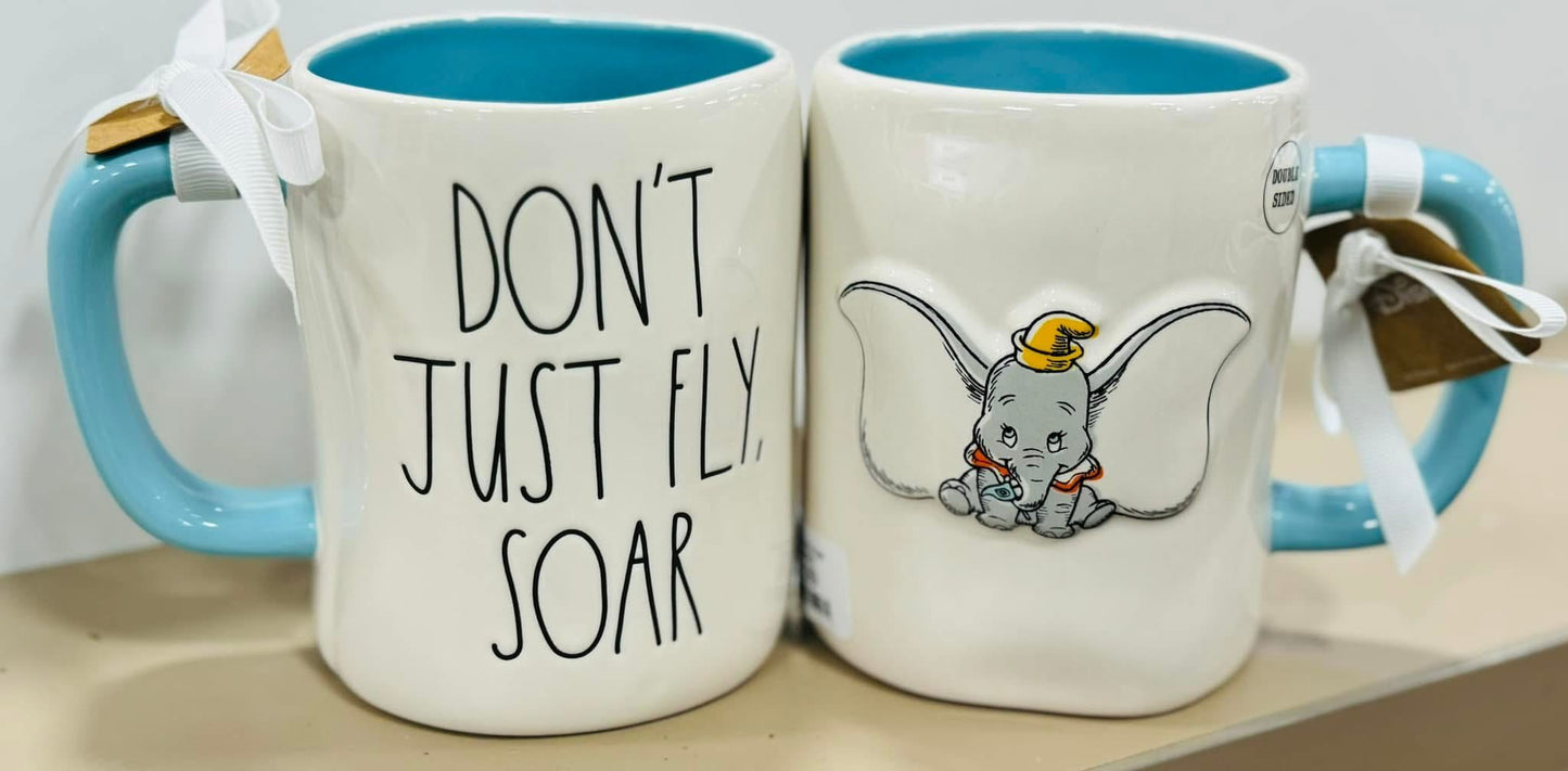 New Rae Dunn x Disney’s Dumbo ceramic coffee mug DON’T JUST FLY, SOAR
